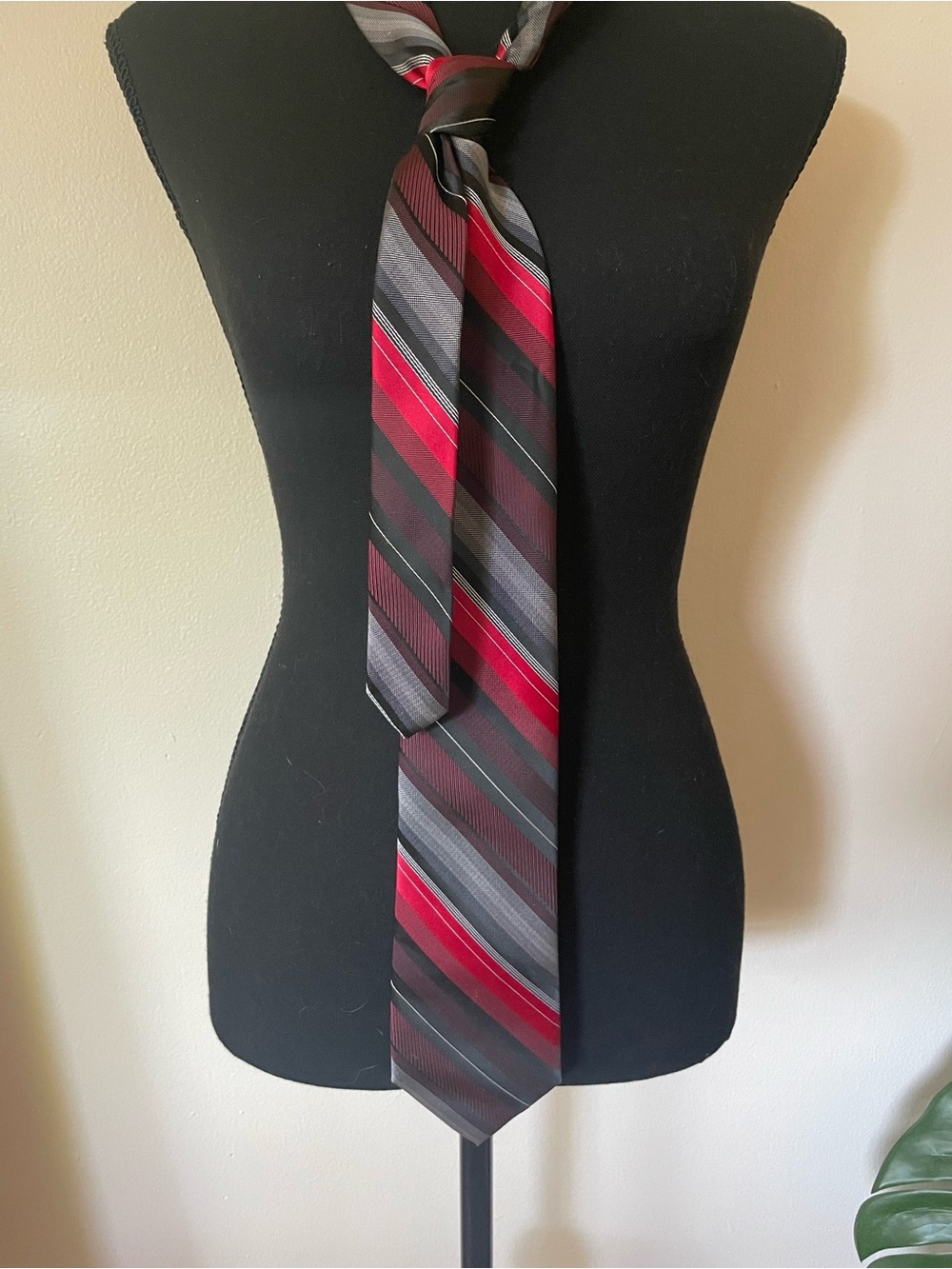 Van Heusen Red and Gray Striped Dress Tie